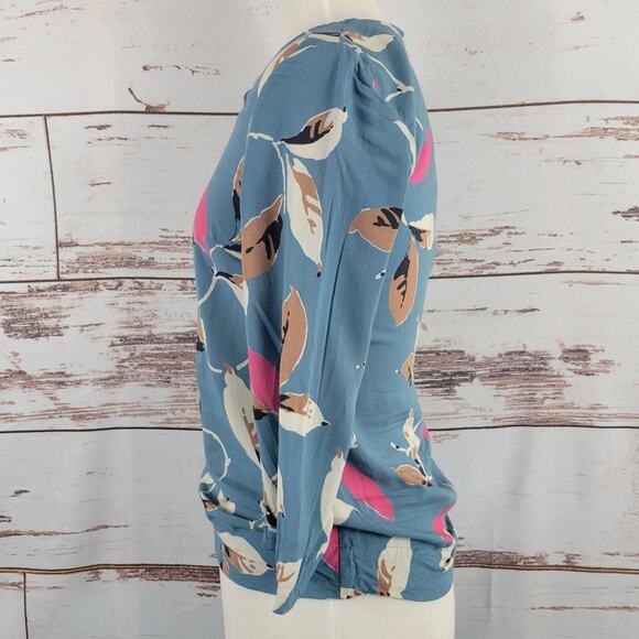 Boden Easy Printed Top Pleated Leaf Print Blue Size 2 - Picture 3 of 6
